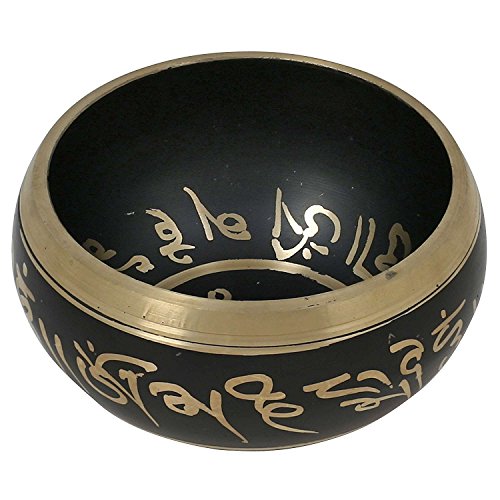 Tibetan Singing Bowl Set Black- With Singing Bowl, Cushion and Mallet - For Healing Meditation Prayer and Yoga - color: black