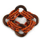 Avalaya Multistrand Dusty Orange Glass Bead with Wooden Rings Flex Bracelet - Medium