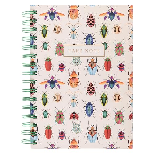 Graphique Beetles Hardbound Spiral Journal, 160 Ruled Pages Hard Cover Notebook, Diary, Lists, Record Month and Date, Premium Paper, 6” x 8” - color: Beetles