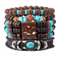 MILAKOO Mens Beaded Bracelets Tribal Wooden Elastic Adjustable Prayer Beads Wrap Cuff for Women - color: H: 4pcs