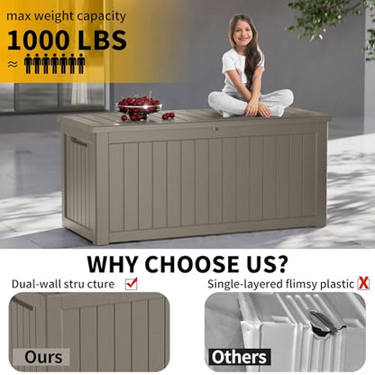 200 Gallon Outdoor Storage Box Patio Deck Box Waterproof, Resin Lockable Outside Large Storage Bin for Pool Cushion Furniture, Garden Tools UV-Resistant, Grey