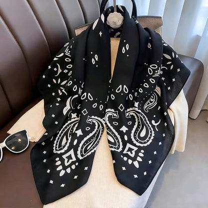 35" Head Scarf Large Square Scarf Like Cotton Hairscarf Fashion Scarves Bandana Night Sleeping Wraps for Women B01 - color: Black Paisley
