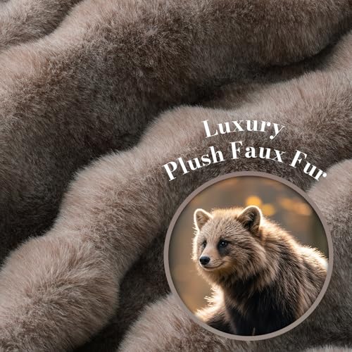 Amélie Home Faux Fur Throw Blanket, Ultra Soft Fuzzy Plush Bubble Blanket for Couch, Bed & Living Room, 60"x80", Cationic Bear Brown - color: Heather Brown, size: 60" x 80"
