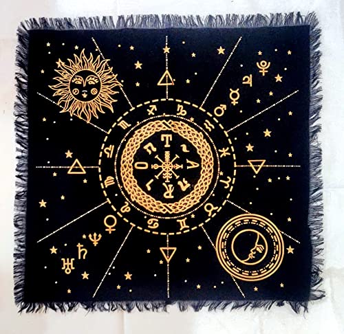 INDACORIFY Celestial Constellation Altar Table Top Cloth with Fringes Alter Tarot Witchcraft Witchery Spread Spiritual Cloth 18x18 in (Golden Celestial Constellation) - color: Golden Celestial Constellation