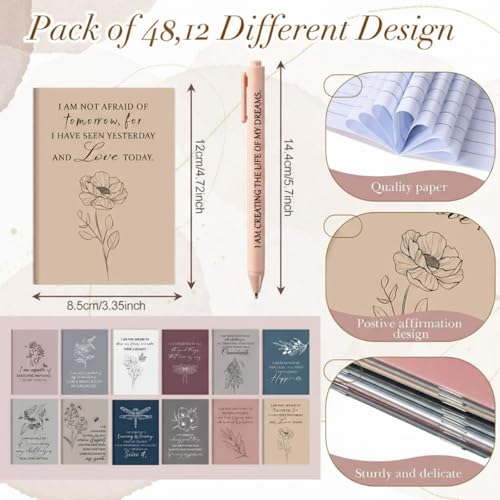Mooliwe 96 Pcs Positive Affirmation Gift Set Gratitude Notebooks with Pens Small Bags Motivational Encouragement Notepads Daily Affirmations Journal for Women Stress Relief Self Care (Minimalist) - style: Minimalist