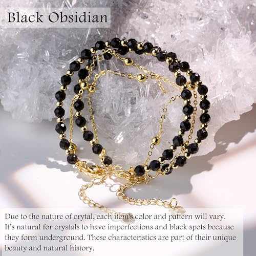 Farfume Crystal Bracelet Beaded Bracelets 4mm Natural Stone Beads Gemstone Handmade Jewelry Gift for Women - color: Black Obsidian-Purification