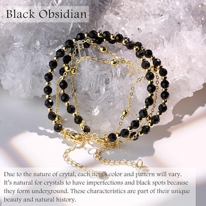 Farfume Crystal Bracelet Beaded Bracelets 4mm Natural Stone Beads Gemstone Handmade Jewelry Gift for Women - color: Black Obsidian-Purification
