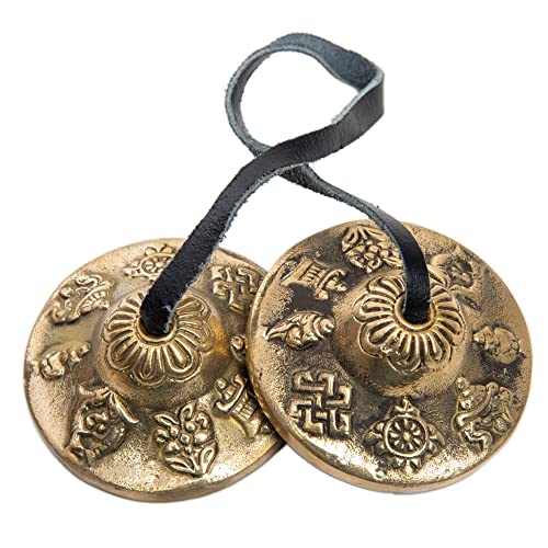 Tingsha Cymbals Bells - Easy To Play - Meditation Mindfulness Chime For Chakra Healing Spiritual Dharma Gifts Handcrafted Tibetan By Himalayan Bazaar (Asta Mangal) - color: Asta Mangal