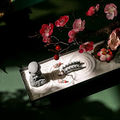 Mini Zen Garden Kit for Desk Tabletop Rock Sand Tray Therapy Kit Office Stress Relief Spiritual Decor Japanese Zen Healing Gifts for Lady Yoga Meditation Accessories with Bonsai Buddha Koli Fish Rake