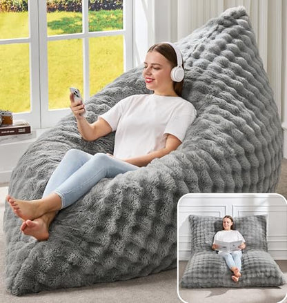 Hobestluk 3 in 1 Bean Bag Chair Giant Bean Bag Chairs for Adults with Bubble Cover Convertible Bean Bag Floor Cushion with Machine Washable Cover for Living Room (Bubble Grey) - color: Ash Grey