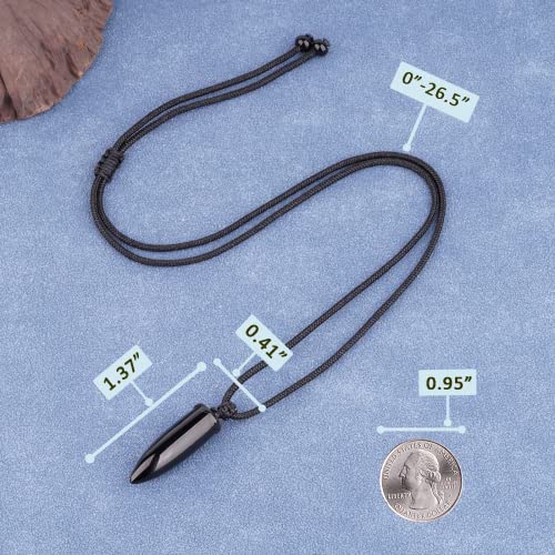 Black Obsidian Necklace Protection Pendant with Extended Bead Chain Healing Crystal Stone Amulet Necklace for Men Women - color: Bullet