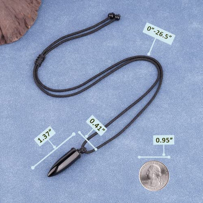 Black Obsidian Necklace Protection Pendant with Extended Bead Chain Healing Crystal Stone Amulet Necklace for Men Women - color: Bullet
