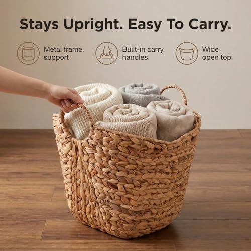 Household Essentials ML-4002 Tall Water Hyacinth Wicker Basket with Handles | Natural, Brown, Natural - color: Natural Hyacinth