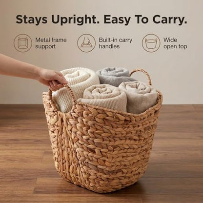 Household Essentials ML-4002 Tall Water Hyacinth Wicker Basket with Handles | Natural, Brown, Natural - color: Natural Hyacinth