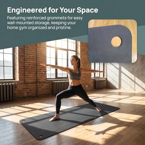 TPE Yoga Mat with Hanging Holes, Wall Mount Workout Mat, Shock Absorbent Fitness Pad for Home Gym, Pilates & Meditation - color: black with holes