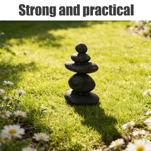 Stacked Stone Sculpture - Mini Zen Rocks for Garden Patio Japanese Themed Decor - Resin 5-Stone Meditation Rock Cairn Ornament