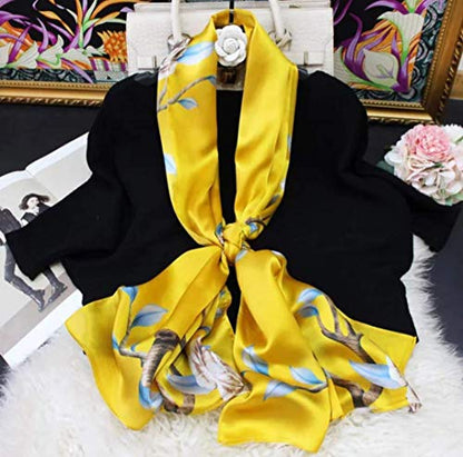 100% Mulberry Silk Long Scarf for Women Large Shawls for Headscarf and Neck- Oblong Hair Wraps with Gift Packed - color: Illuminating Yellow