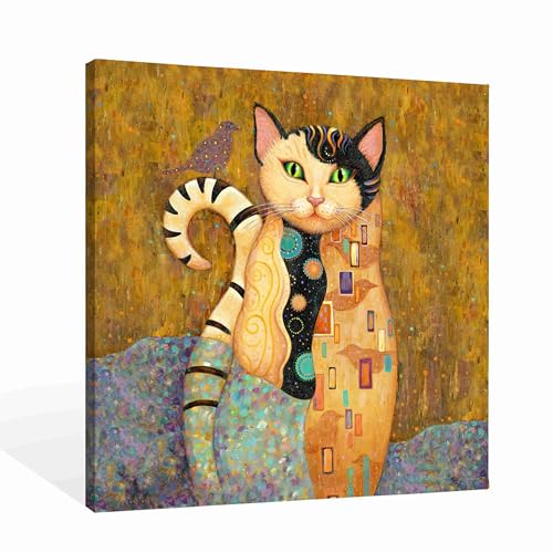 SiuSue Abstract Boho Witchy Cat Mystical Spiritual Canvas Wall Art Poster Prints Artwork Pictures Framed for Home Kids Room Bedroom Living Room Meditation Room, 12x12 Inch - color: Cat-6
