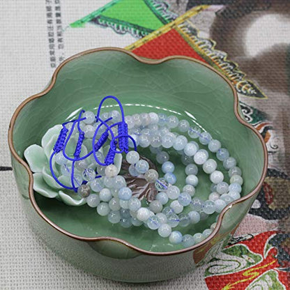 Keleny Natural Gemtone 6mm Round Beads Crystal Adjustable Braided Macrame Tassels Bracelets Unisex - color: Blue Matt Multicolor Aquamarine