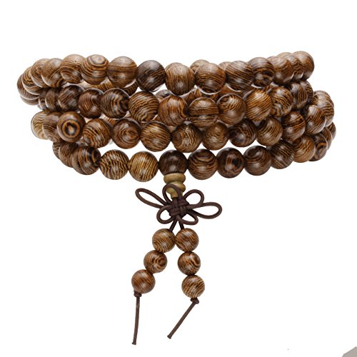 MILAKOO 108 Wood Beads Bracelet/Necklace Mala Prayer Buddha Meditation Link Wrist Bracelet… - style: 8mm