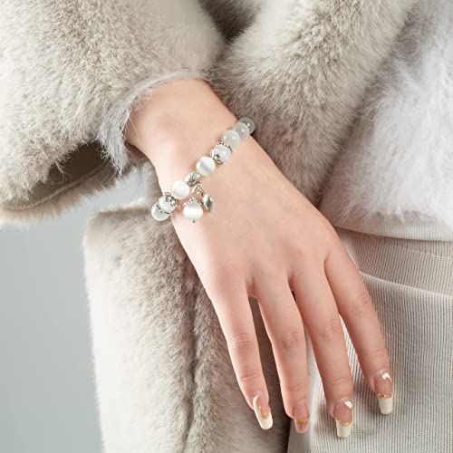 Natural Stretch Gemstone Bracelet Healing Stone Beaded Bracelets for Women Men Gifts (Unisex) - color: White