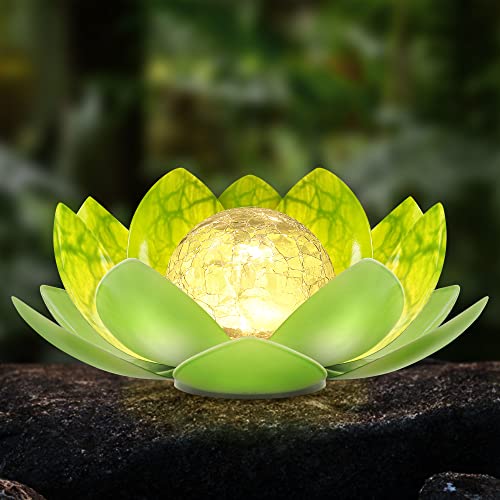 Solar Lights Outdoor, Garden Decor, Cracked Globe Glass, Waterproof Metal Solar Garden Light for Pathway, Patio, Lawn, Yard, Ground - color: Green