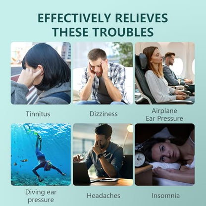 Ear Pressure Relief Suction Device for Migraine & Tinnitus Relief, Reusable Ear Pressure Relief Tool for Ringing Ears, Clogged Ears & Airplane Travel Discomfort, Includes 3 Sizes Earplugs, Black