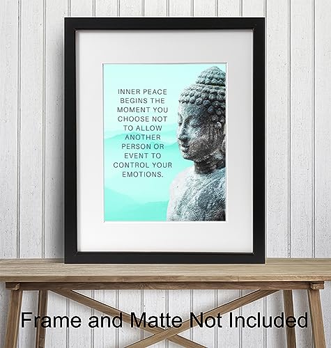 Buddha Art 11x14 - Inspirational Meditation Spa, Yoga, Meditation Room Decor - Motivational Quotes Zen Wall Art - spiritual New Age Gifts for Women - Teal Blue Positive Quotes - Motivation Inspiration - size: 11"L x 14"W, style: Unframed