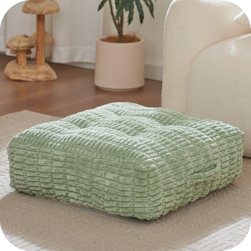 Floor Pillow Cushion for Adults, Meditation Cushion Pillow, Large Square Floor Sitting, for Tatami Living Room or Yoga, 22x22 Inch - color: Green, size: 6" Thick(Pack of 1)