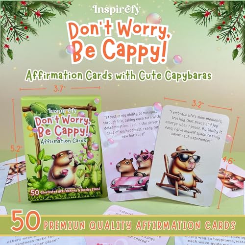 50 Capybara Affirmation Cards – Positive Messages for Happiness, Gratitude, Confidence & Mindfulness – Illustrated Self-Care Deck with Display Stand – Gift for Kids, Teens, Adults & Capybara Lovers - style: Don’t Worry, Be Cappy