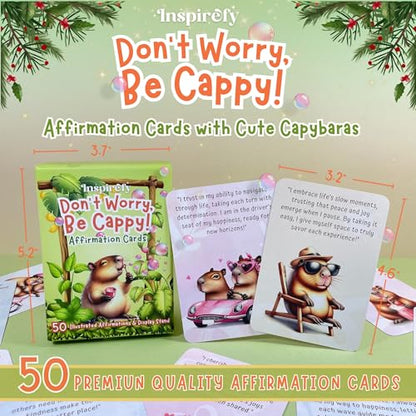 50 Capybara Affirmation Cards – Positive Messages for Happiness, Gratitude, Confidence & Mindfulness – Illustrated Self-Care Deck with Display Stand – Gift for Kids, Teens, Adults & Capybara Lovers - style: Don’t Worry, Be Cappy