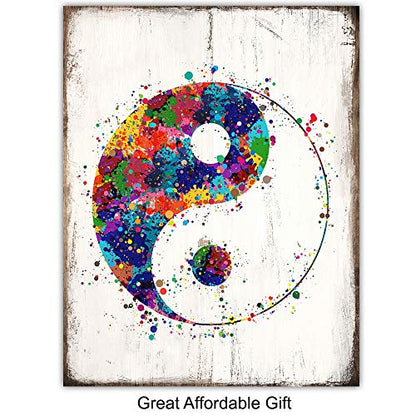 Zen Meditation Buddhist Wall Art Prints - 8x10 Spiritual Buddha, Yin Yang, Om, Hamsa Fatima Hand Photo Poster Set- Chic Room or Home Decor - Unique Gift For Yoga Fans – Unframed Pictures