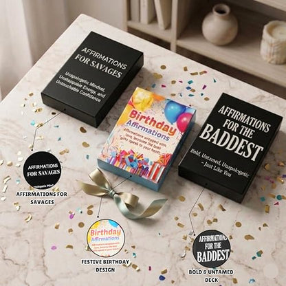 Isaac Liev Affirmation Cards For Women and Men, Sinister, Cynical, Motivational Inspirational Mindset Gifts for Birthdays - Birthday Card - 3Pack Bundle deck - style: 3-PACK BUNDLE - Birthday affirmations , Baddest & Saveage Affirmations