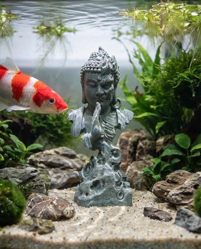 Half Buddha Half Demon Stone Statue Natural Bluestone Yin Yang Sculpture, Zen Meditation Decor Aquarium Safe Ornament Spiritual Balance Figurine for Home Office