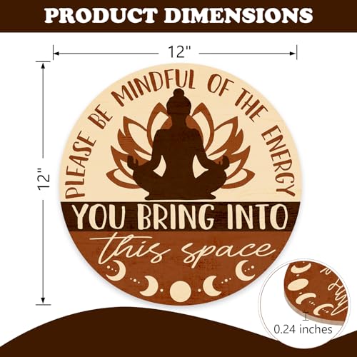 Positive Energy Buddha Front Door Sign, Meditation Room Zen Den Wood Door Hanger Decor, Spiritual Wooden Wreath Indoor Yoga Studio Spa Therapy Wall Hanging Decoration Meditation Accessories Gifts