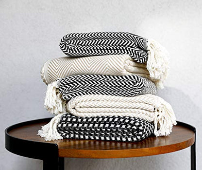 Peshtemania Premium Cotton Boho Throw Blanket Fall Throw Blanket |50”x60”| Beige Cream for Bed Sofa Couch Outdoor Farmhouse Turkish Throws and Blankets for Bedroom Picnic Blankets Yoga Blanket