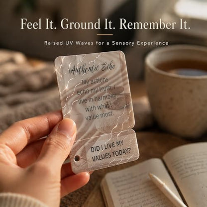 Weekly Pause™ Sensory Affirmation Cards for Women & Men – 55 Mindfulness Principles, Waterproof Raised Texture Deck with Tear-Off Mini Reminders & Keychain, Motivational Gift Box Set