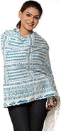 Exotic India Hindu Prayer Shawl with Printed Sri Ram Jai Ram Jai Jai Ram Mantra - PolyCotton - color: Turquoise