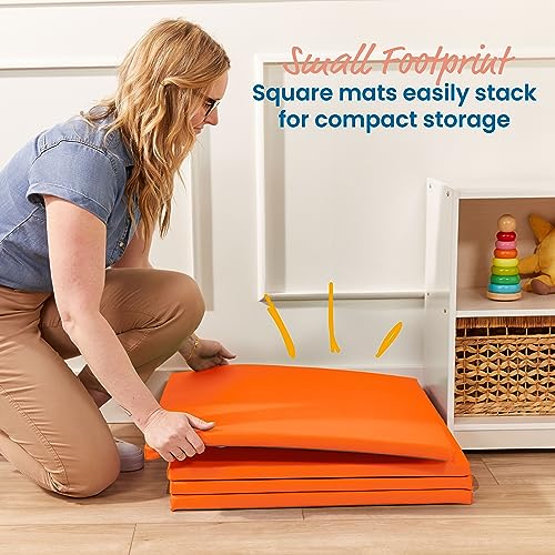 ECR4Kids SoftZone Play Patch Activity Mat Squares, Modular Playmat, Orange, 4-Pack - color: Orange