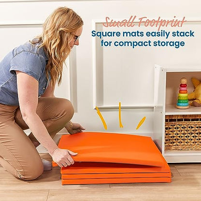 ECR4Kids SoftZone Play Patch Activity Mat Squares, Modular Playmat, Orange, 4-Pack - color: Orange