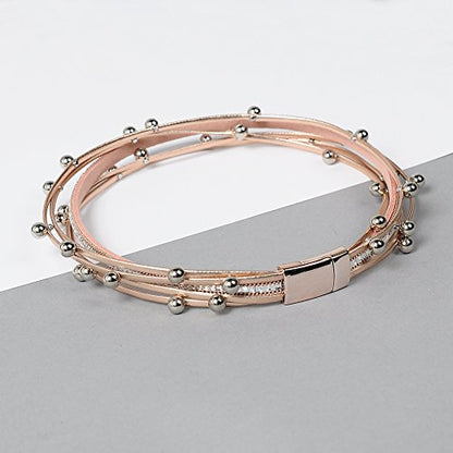 Artilady Leather Wrap Bracelets for Women - Pearl Bracelets Handmade Clasp Bangle Bracelet with Beads Jewelry Gift for Women and Mother - style: Rose Gold