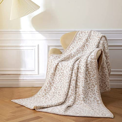 Ultra Soft Leopard Throw Blanket (50x60 inches) Microfiber Blankets Plush Warm Reversible Cheetah Blanket Leopard Pattern Throw for Couch Bed Sofa - Khaki, 50"x60"