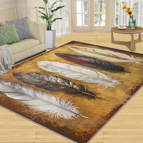 Feather Art Rugs for Bedroom - 3x4 Area Rug, Abstract Feather Texture Rug, Rustic Retro Washable Rugs for Living Room, Non Slip & Low Pile, Soft Indoor Carpet & Home Decor - color: Abstract Feather Texture, size: 3' x 4' (36" x 47")