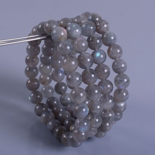 Justinstones Gem Semi Precious Gemstone 8mm Round Beads Stretch Bracelet 7 Inch Unisex - color: A Grade Labradorite