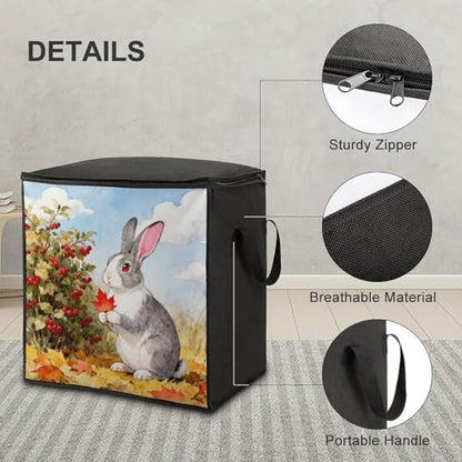 Fall Animal Storage Bag Portable Closet Organizer Storage Bags Quilt Storage Bags with Zippered Breathable Storage Bag with Carry Handles for Blanket Pillow Bedding