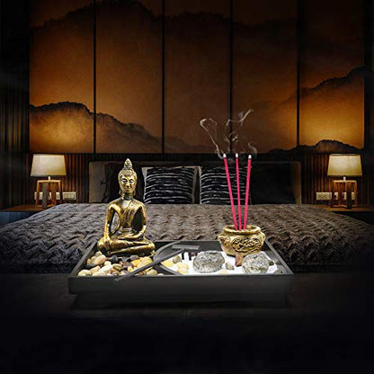 Royal Brands Zen Garden with Buddha, Rake, Rock Candle, and Incense Holder – Peace and Tranquility (9"x6"x7")