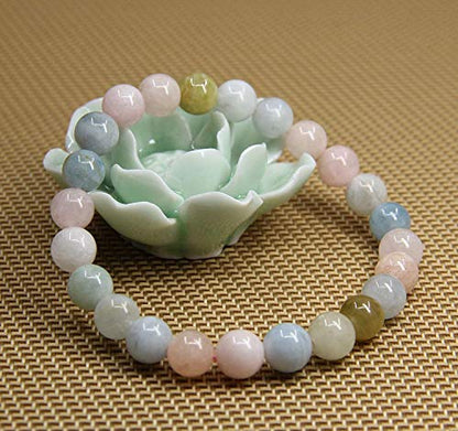 Angelstones Handmade Natural Healing Gemstone 8mm Round Beads Stretch Crystal Bracelet 7 Inch Unisex - color: Morganite Beryl Aquamarine