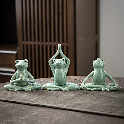 OwMell Ceramic Zen Frog Decor, Ceramic Yoga Pose Meditation Frog Staute for Home Zen Decoration - Namaste - style: Namaste