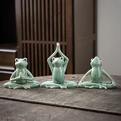 OwMell Ceramic Zen Frog Decor, Ceramic Yoga Pose Meditation Frog Staute for Home Zen Decoration - Namaste - style: Namaste