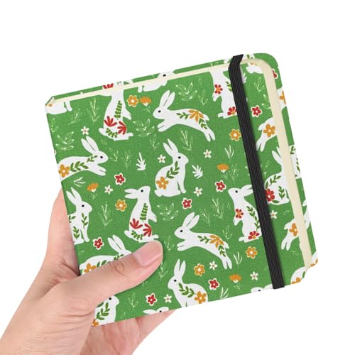E-WEICHEN Square 4.8x4.8 inches 80gsm 96sheets/192 Pages Notebooks Blank Sketchbooks Travel Journal Pocket Hardcover Paint Writing Diary Memo Planner Cloth Cover. Green Rabbit - color: Cloth Cover-4.8x4.8in-Green Rabbit